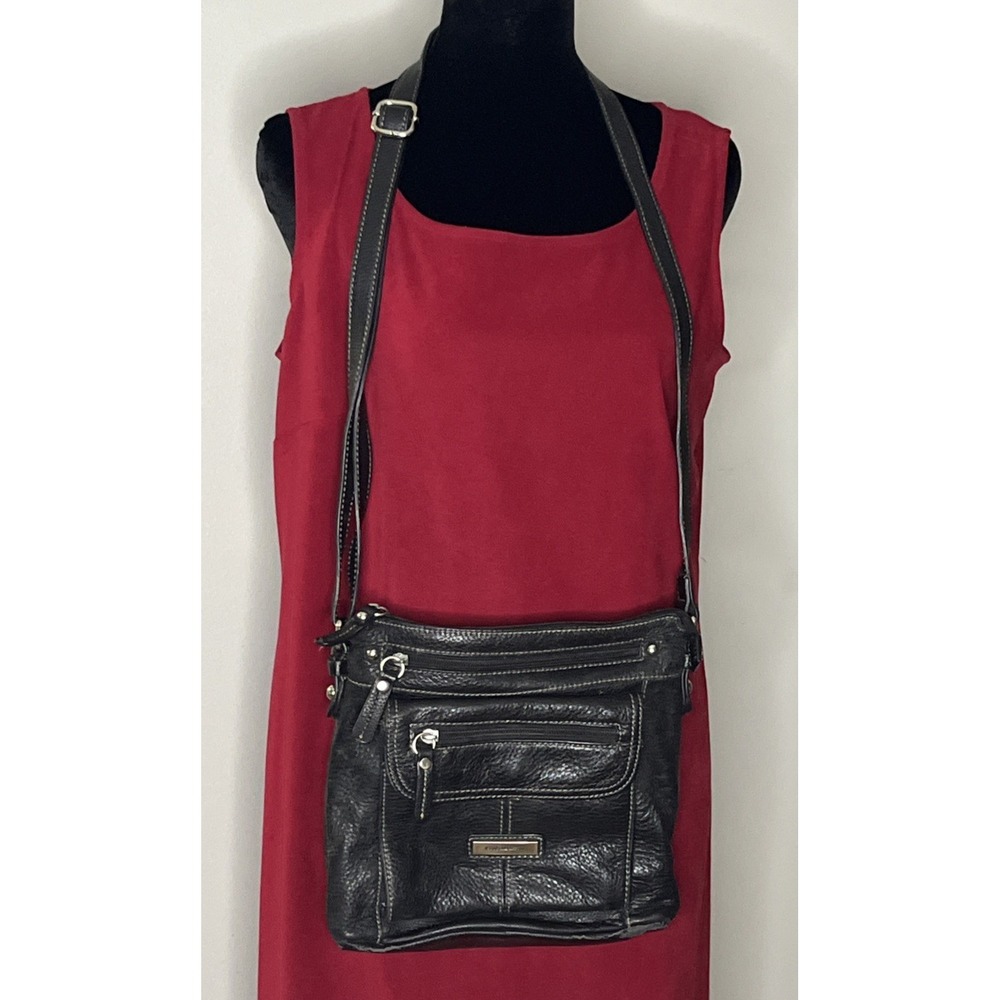 Croft & Barrow Black Pebbled Leather Multi-Pocket Crossbody Shoulder Bag